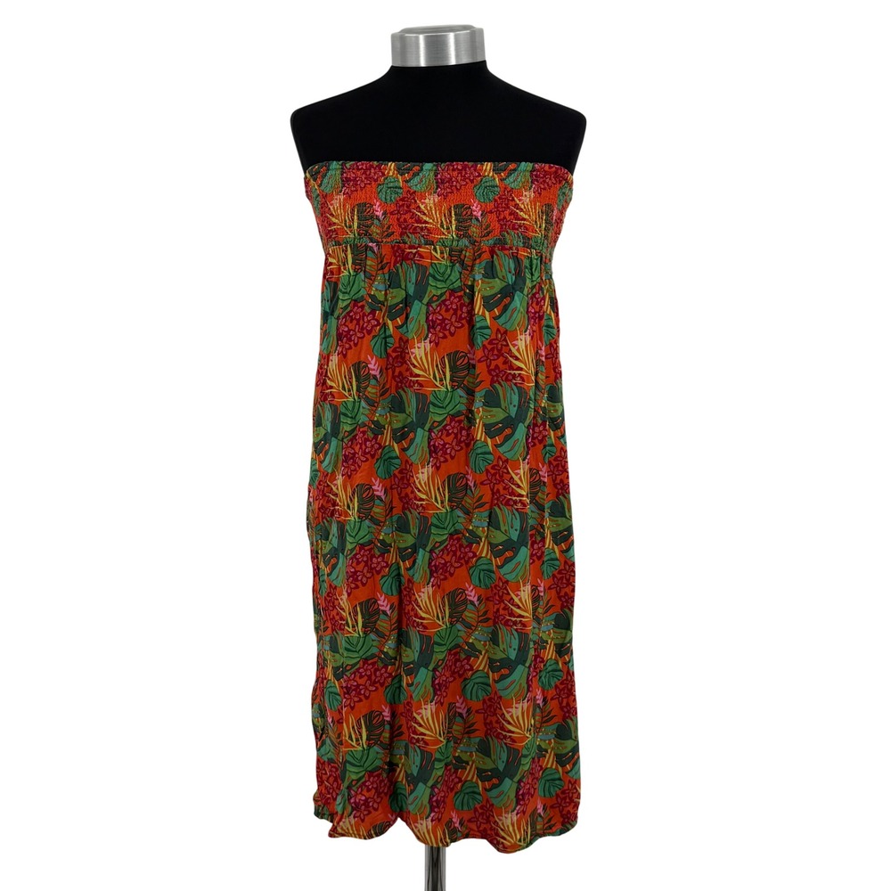 Classic Concepts Womens Tropical Floral Smocked Viscose Midi Dress Size M